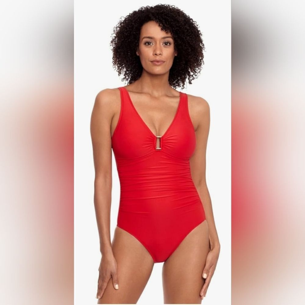 Lauren Ralph Lauren Ring Over The Shoulder One Piece Swimsuit NWOT Size 14 Red